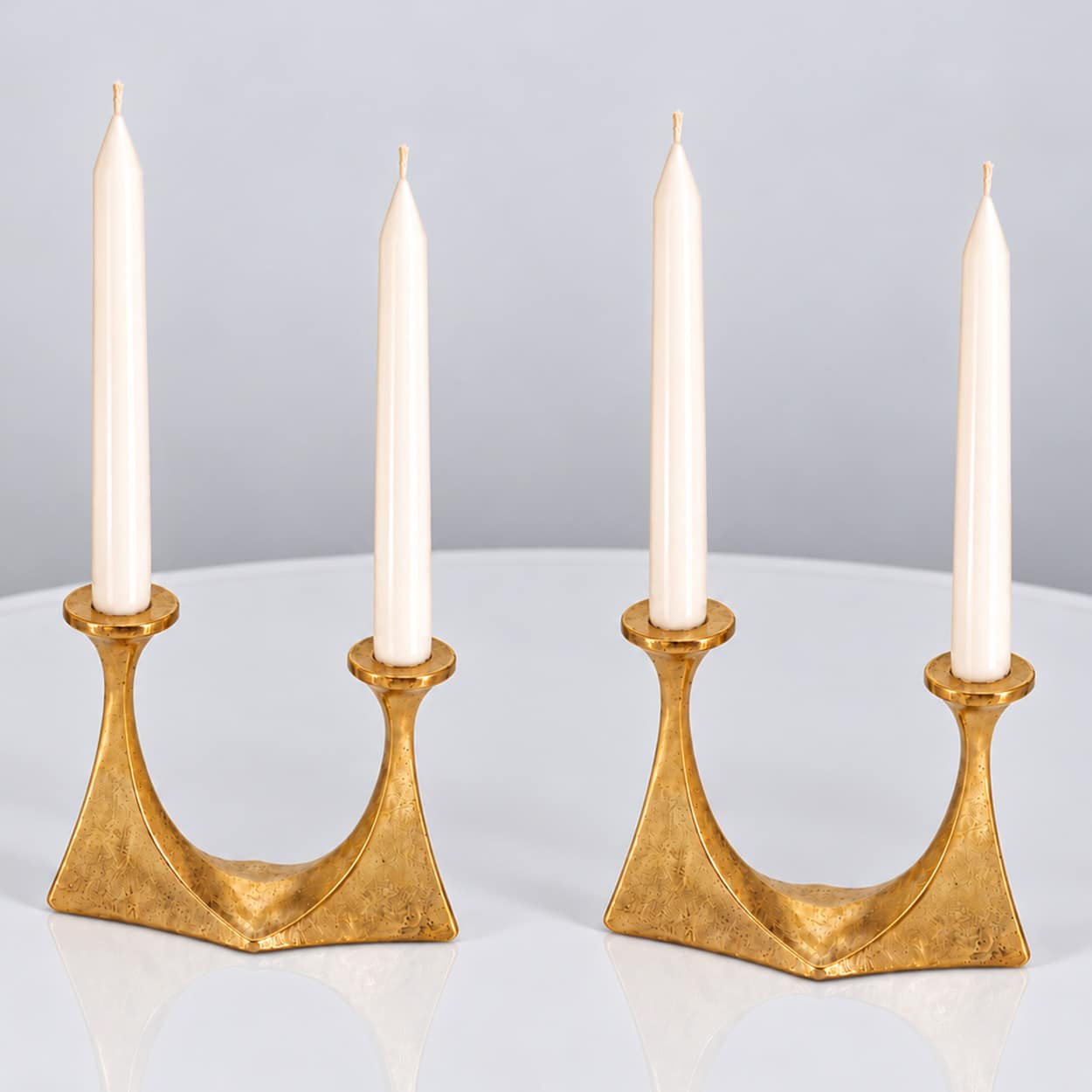 1 of the 2 Arm Bronze Handcrafted Table Candlesticks Tharjes, 1950 - Image 4