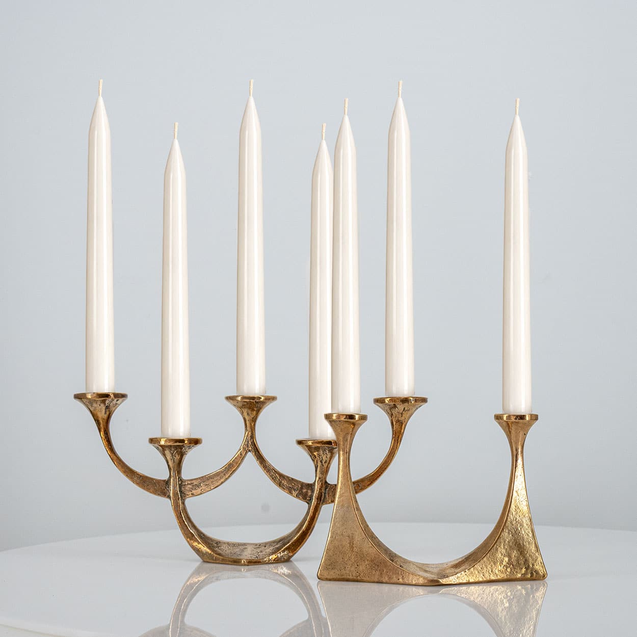 Set Of Two and five Arm Bronze Handcrafted Table Candlesticks Tharjes,1950 - Image 1