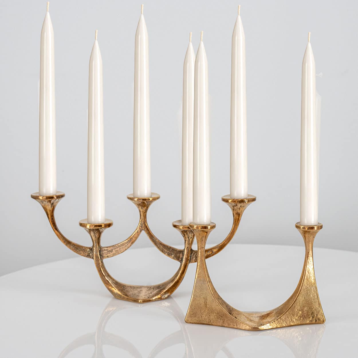 Set Of Two and five Arm Bronze Handcrafted Table Candlesticks Tharjes,1950 - Image 3