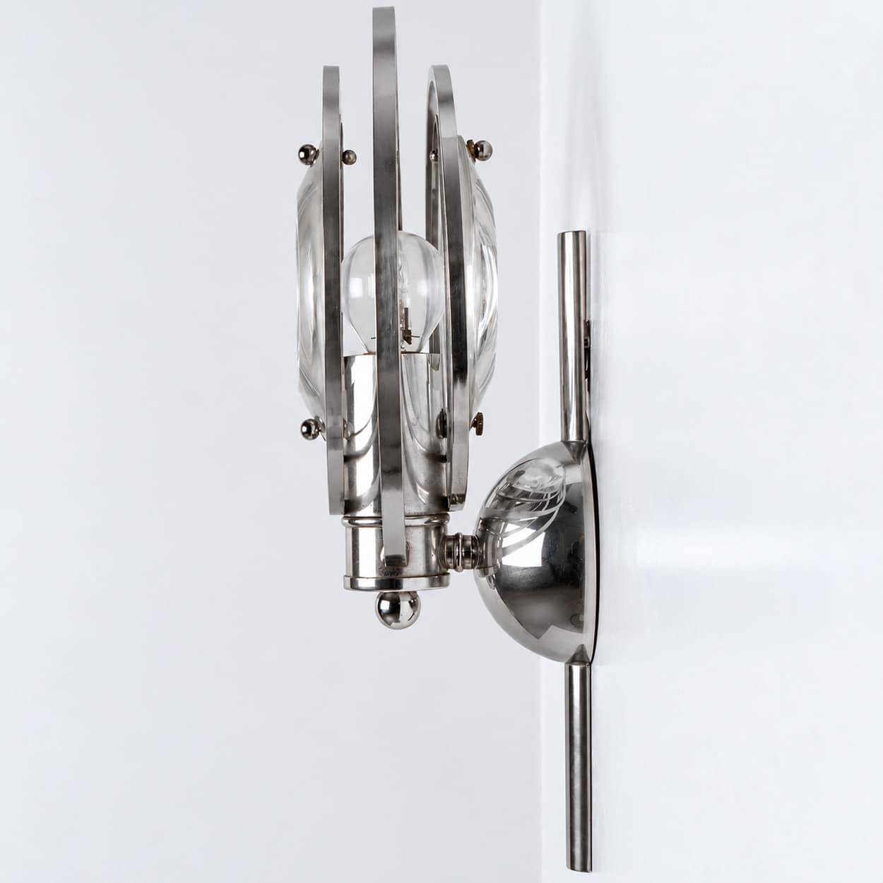 Pair Of Glass Chrome Wall Lights by Oscar Torlasco, Italy 1970 - Image 7