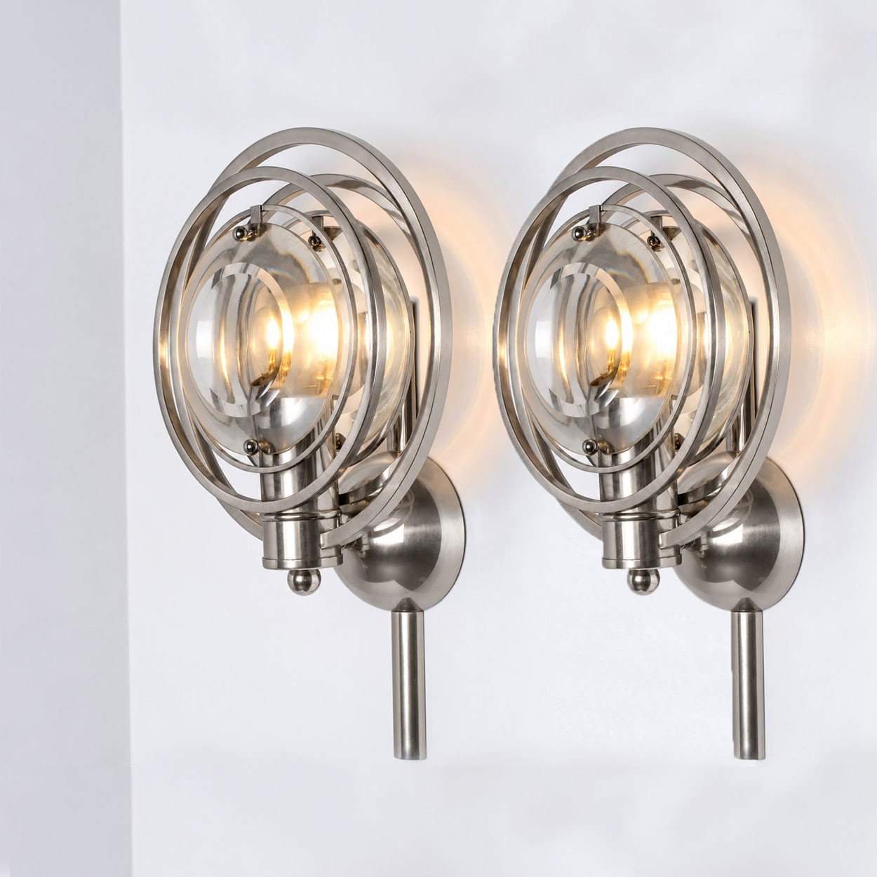 Pair Of Glass Chrome Wall Lights by Oscar Torlasco, Italy 1970 - Image 1