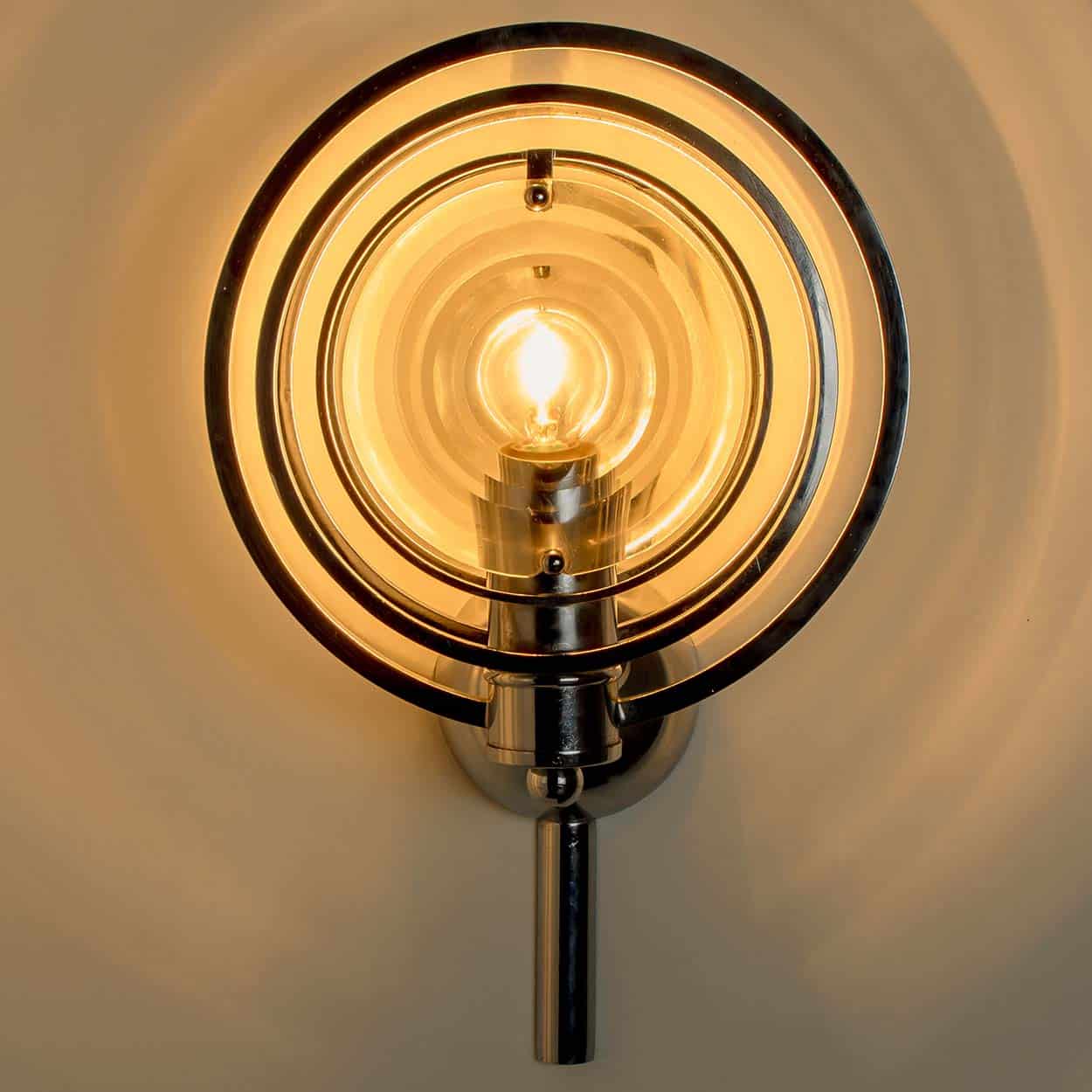 Pair Of Glass Chrome Wall Lights by Oscar Torlasco, Italy 1970 - Image 4