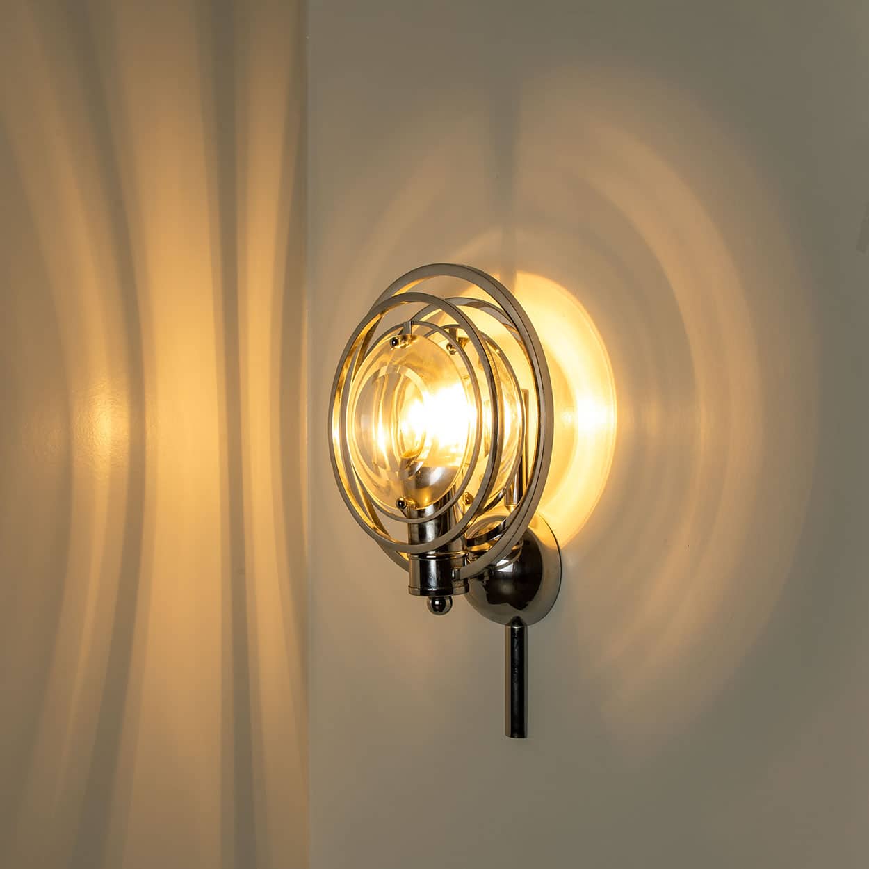 Pair Of Glass Chrome Wall Lights by Oscar Torlasco, Italy 1970 - Image 2