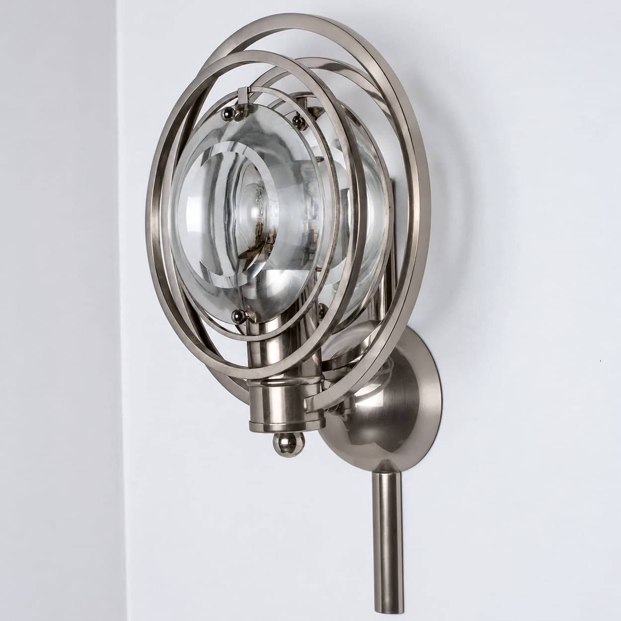 Pair Of Glass Chrome Wall Lights by Oscar Torlasco, Italy 1970 - Image 9