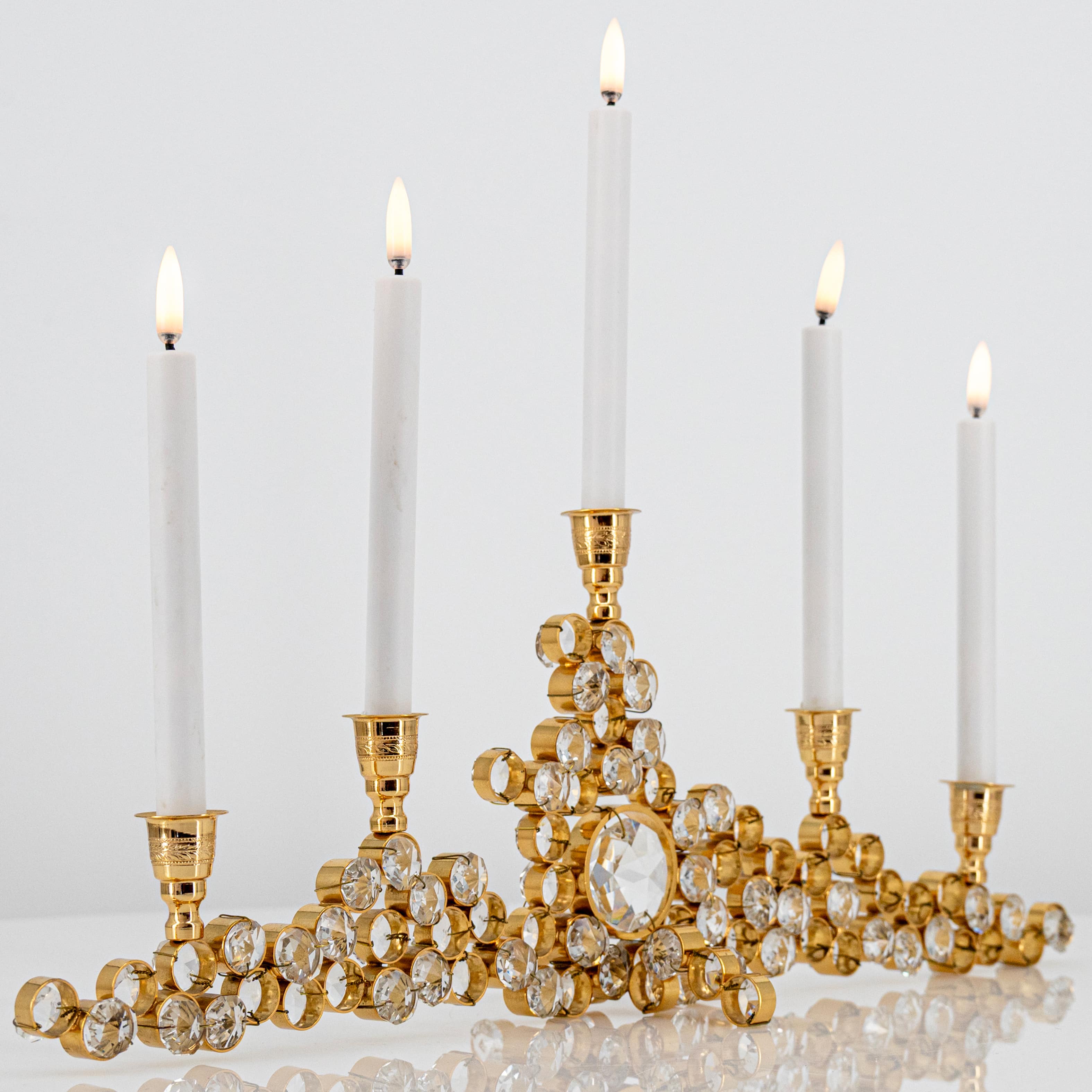 Gilded Palwa Jewel Crystal Candlestick Candelabra, 1960 - Image 1