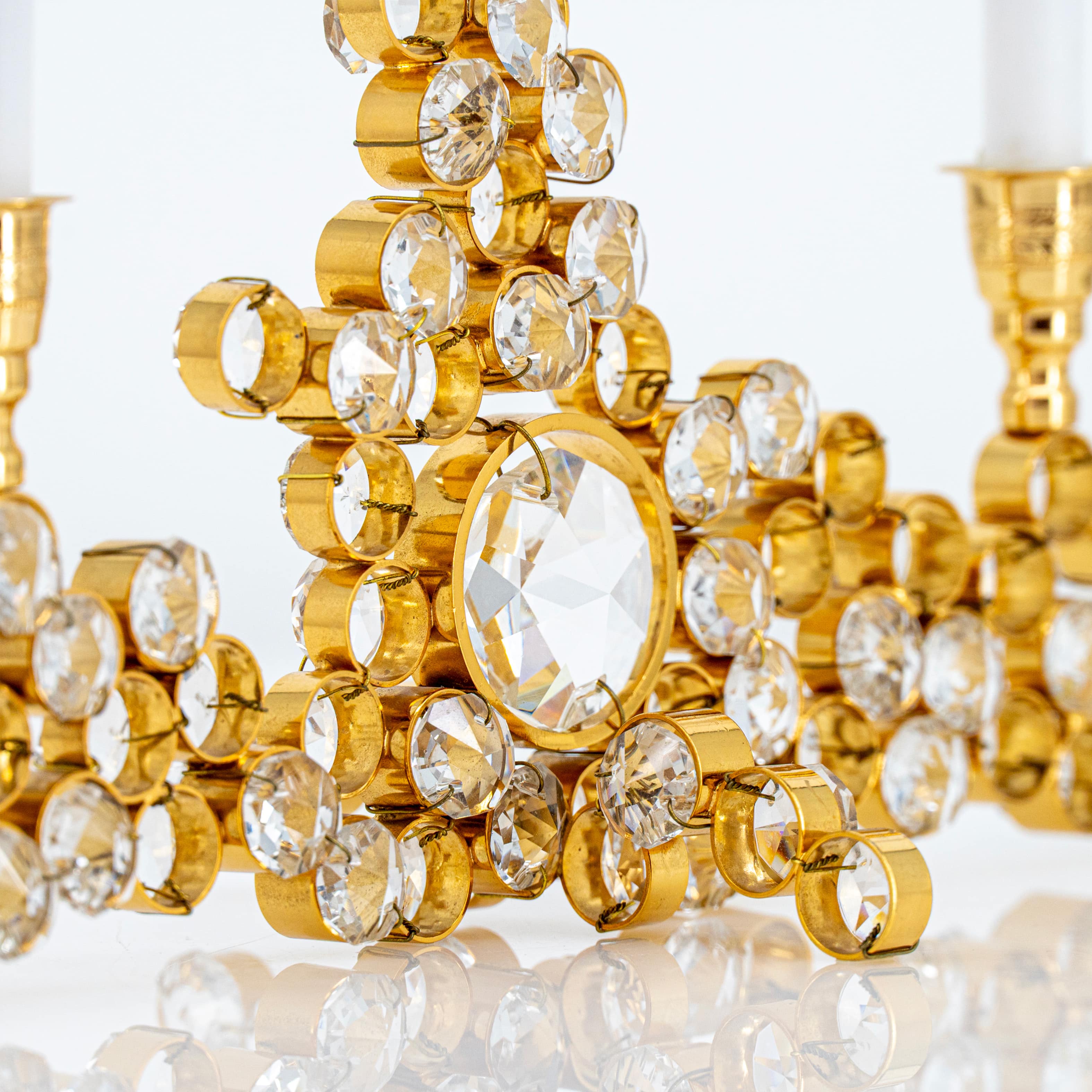 Gilded Palwa Jewel Crystal Candlestick Candelabra, 1960 - Image 4