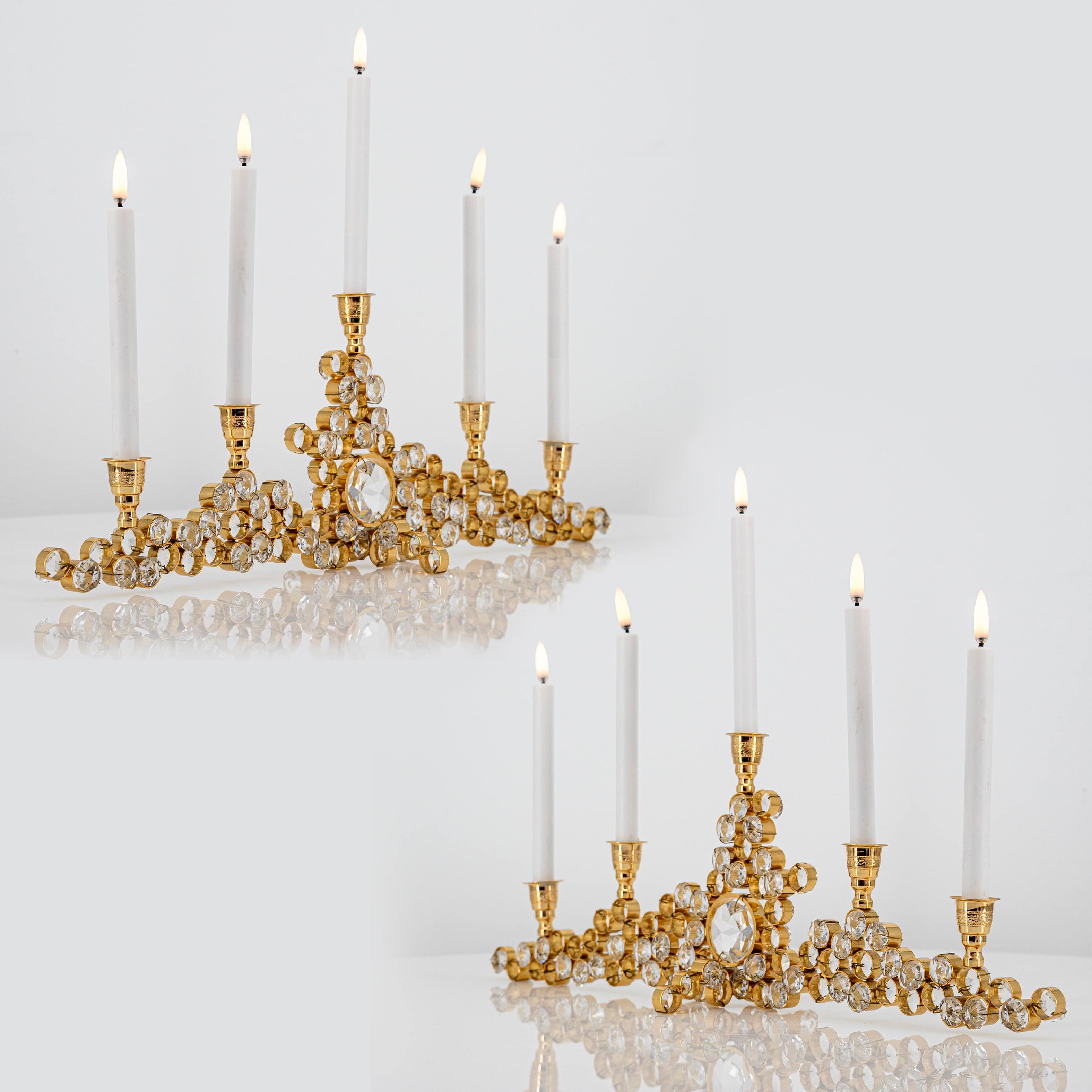 Gilded Palwa Jewel Crystal Candlestick Candelabra, 1960 - Image 10