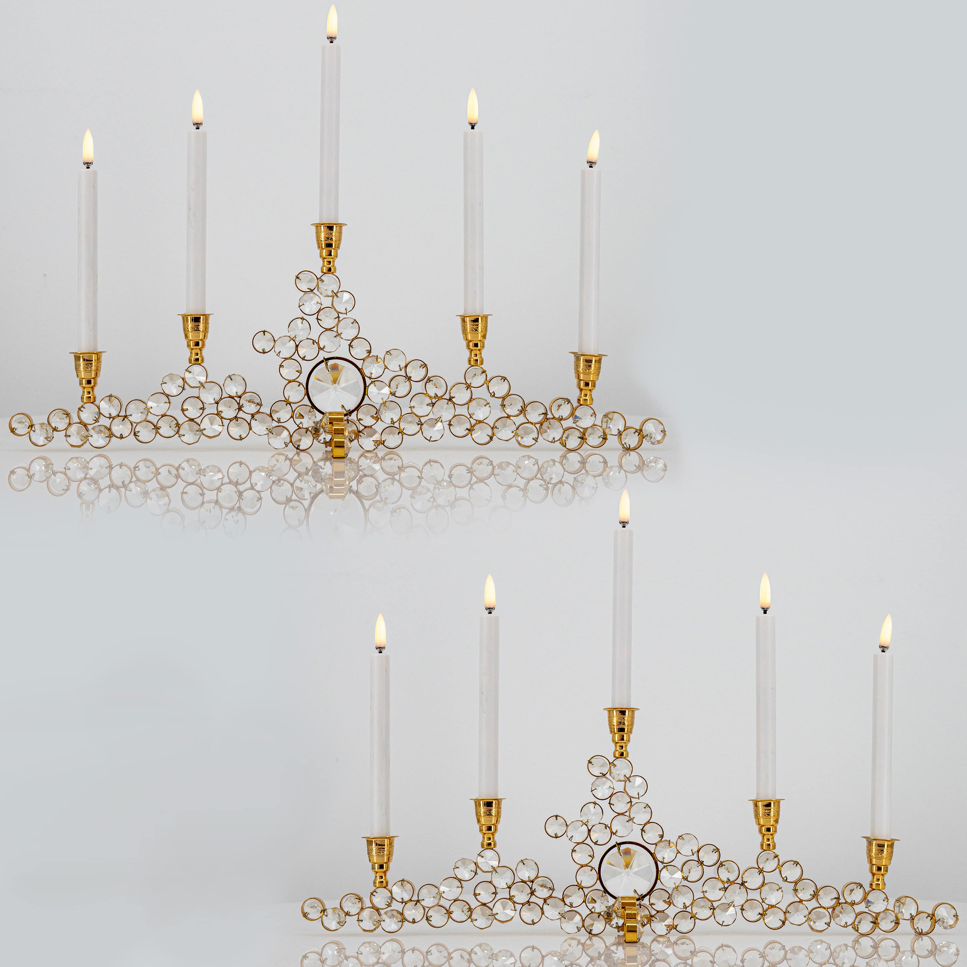 Gilded Palwa Jewel Crystal Candlestick Candelabra, 1960 - Image 9