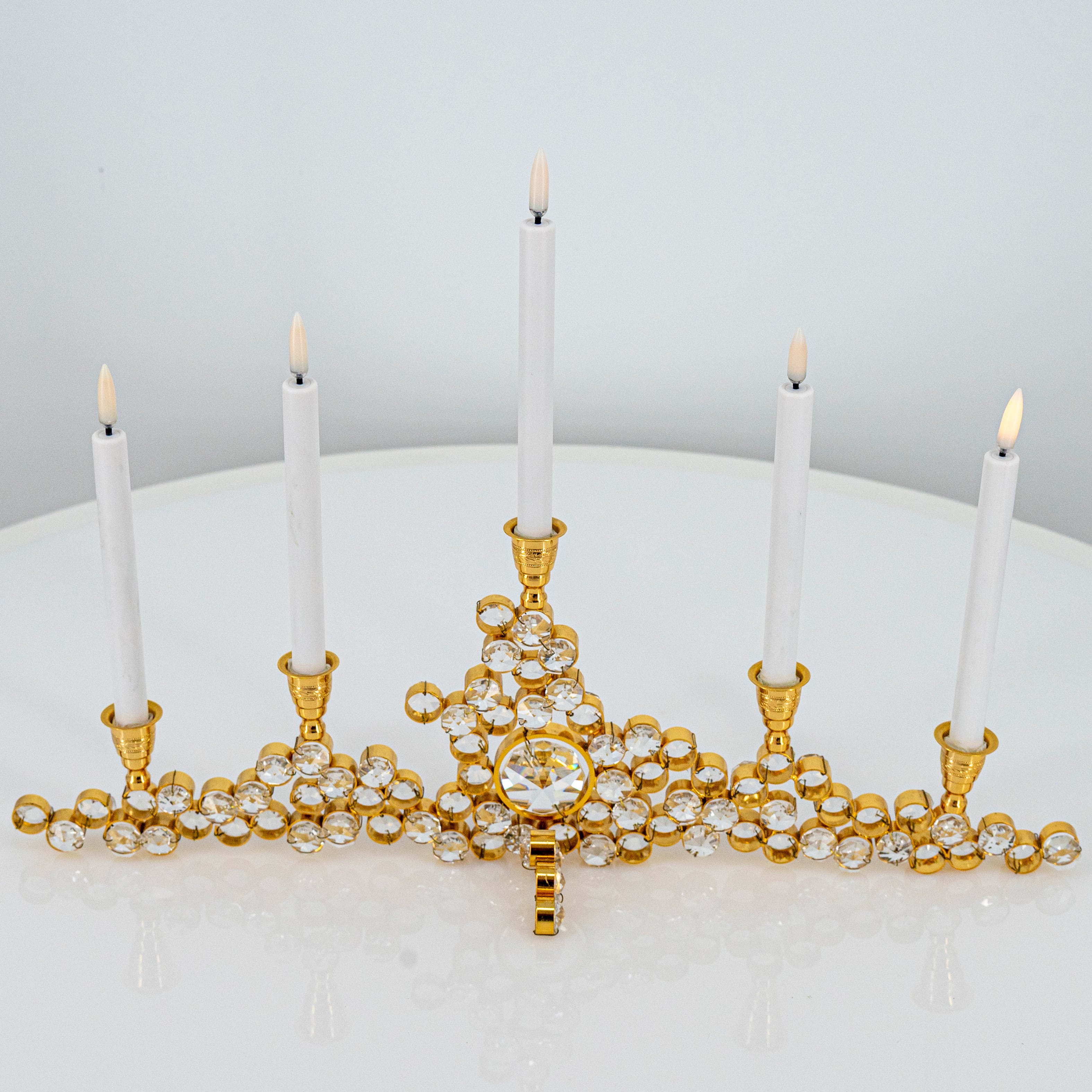 Gilded Palwa Jewel Crystal Candlestick Candelabra, 1960 - Image 12