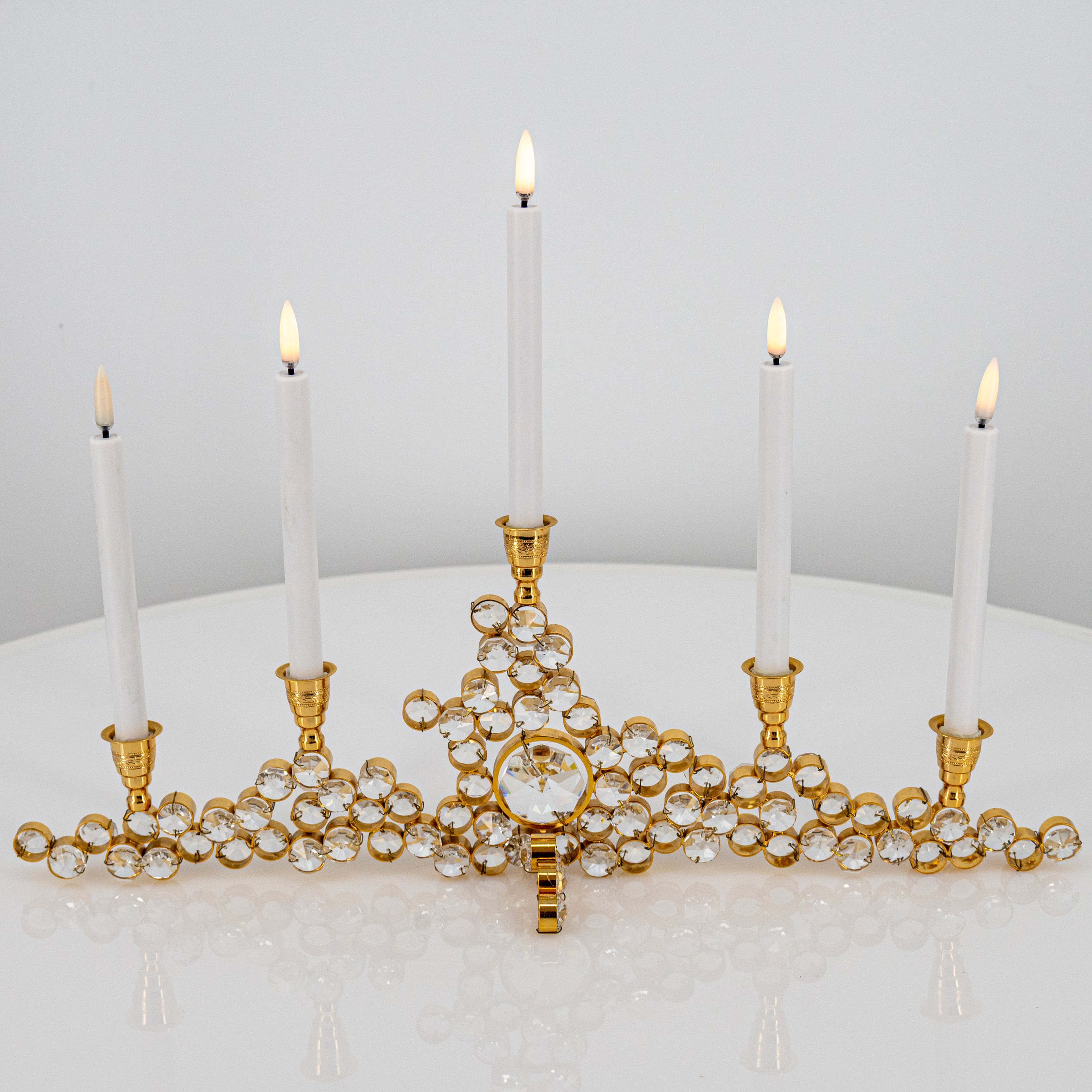Gilded Palwa Jewel Crystal Candlestick Candelabra, 1960 - Image 8