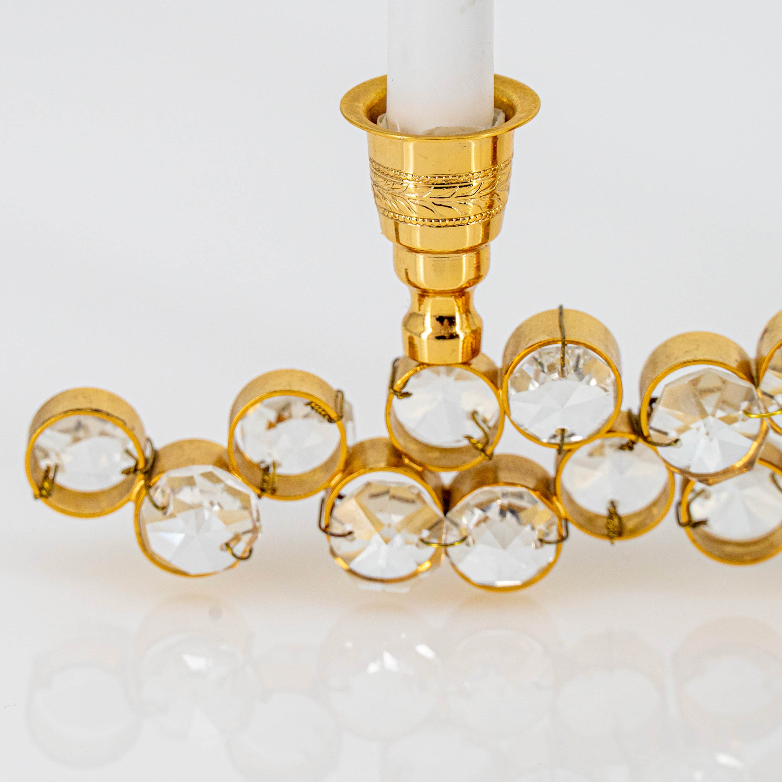 Gilded Palwa Jewel Crystal Candlestick Candelabra, 1960 - Image 7
