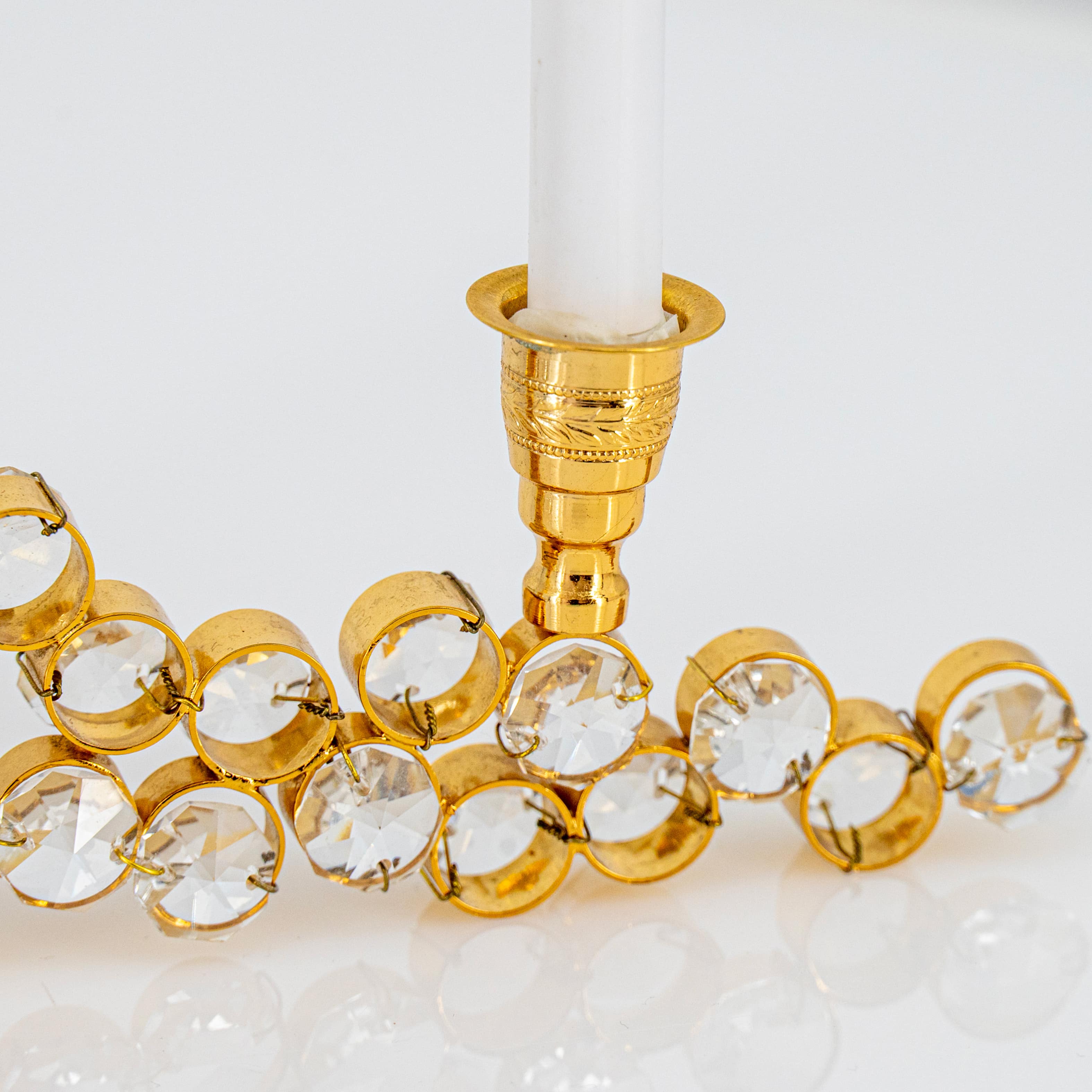 Gilded Palwa Jewel Crystal Candlestick Candelabra, 1960 - Image 5