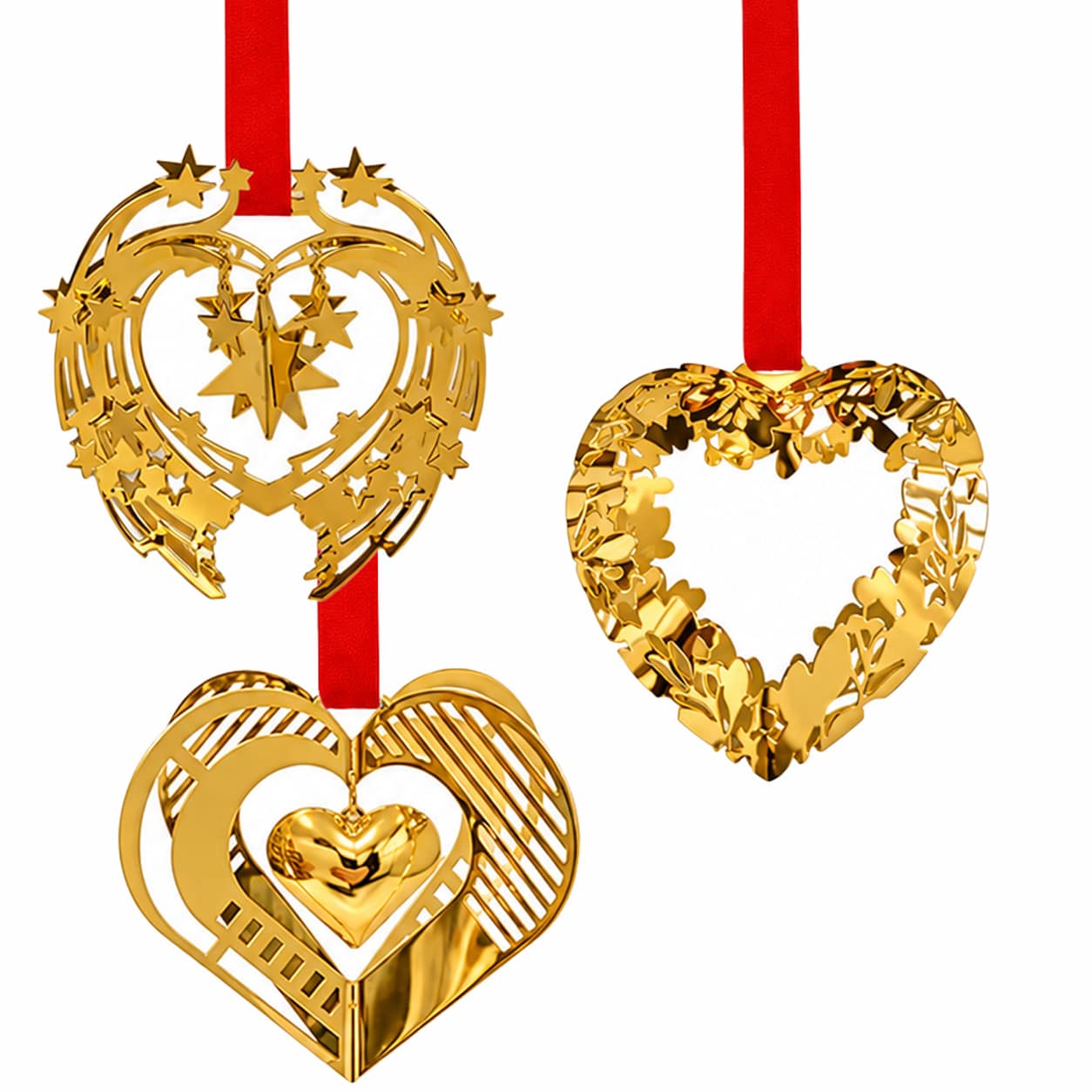 Set of Six 18K Gold-Plated Christmas Heart Ornaments by Georg Jensen, Denmark - Image 8