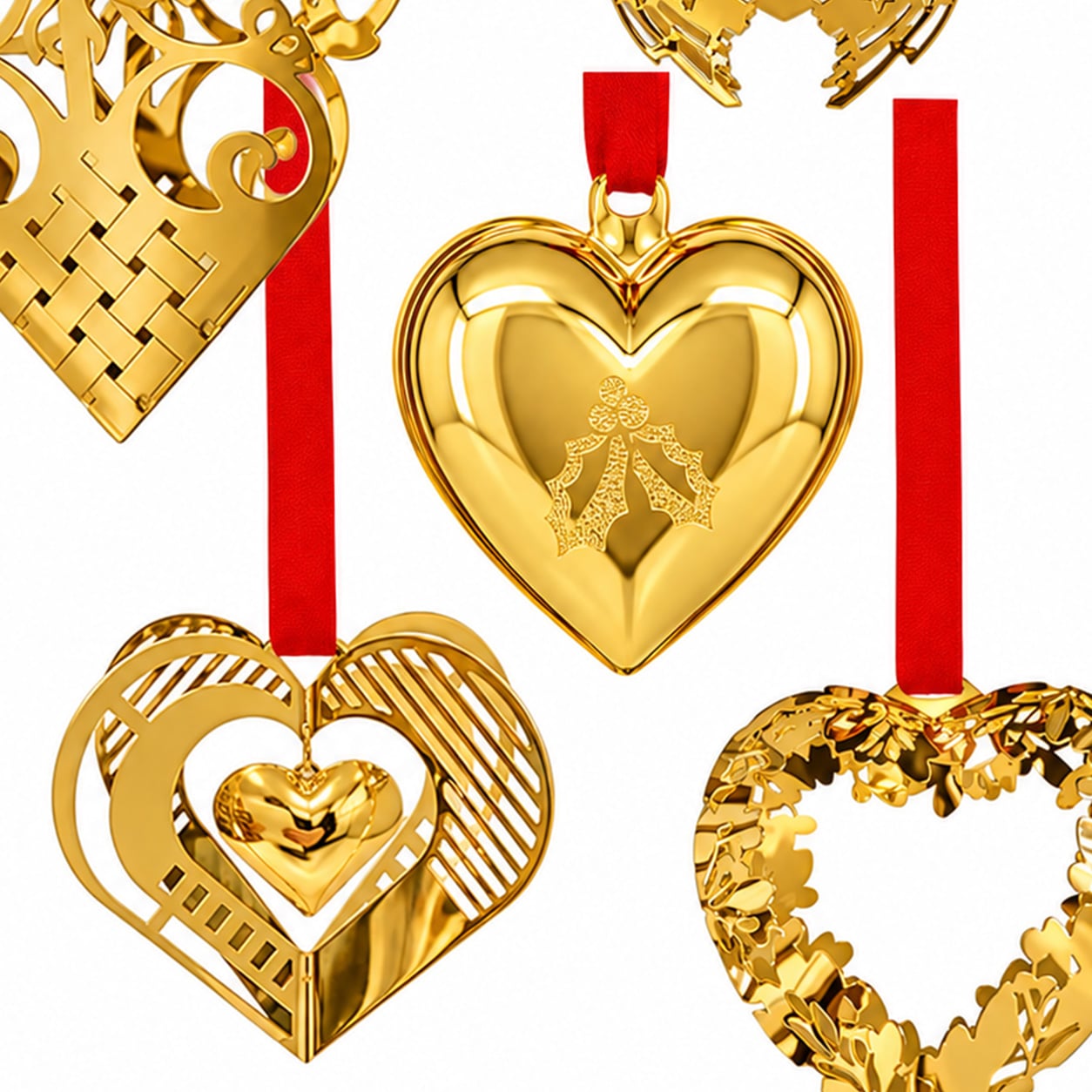 Set of Six 18K Gold-Plated Christmas Heart Ornaments by Georg Jensen, Denmark - Image 6