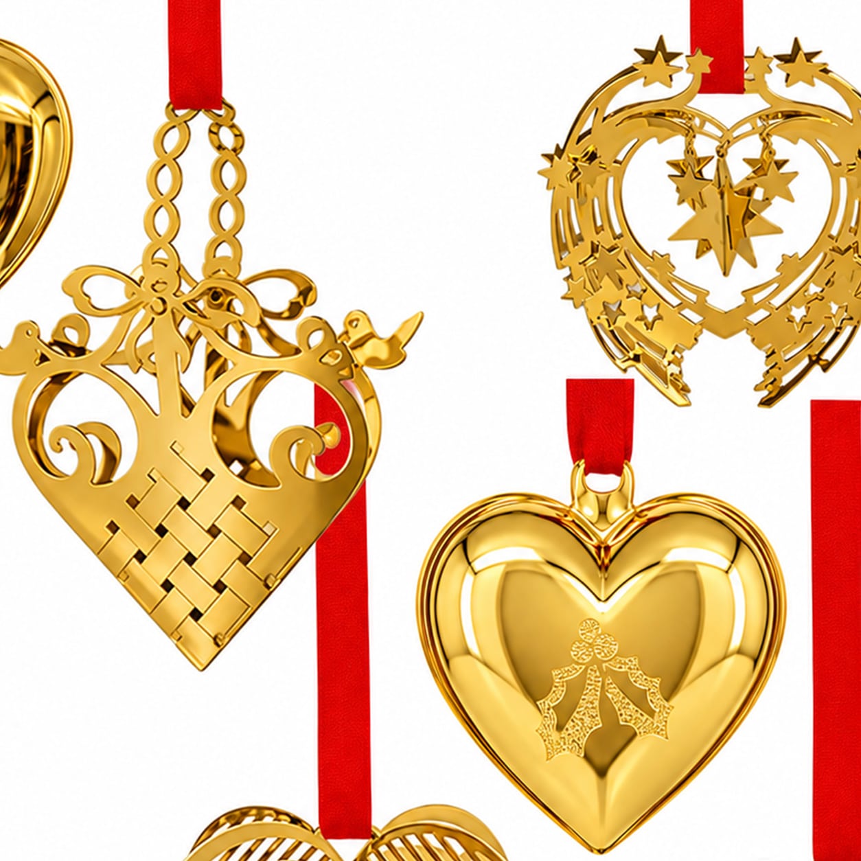 Set of Six 18K Gold-Plated Christmas Heart Ornaments by Georg Jensen, Denmark - Image 4