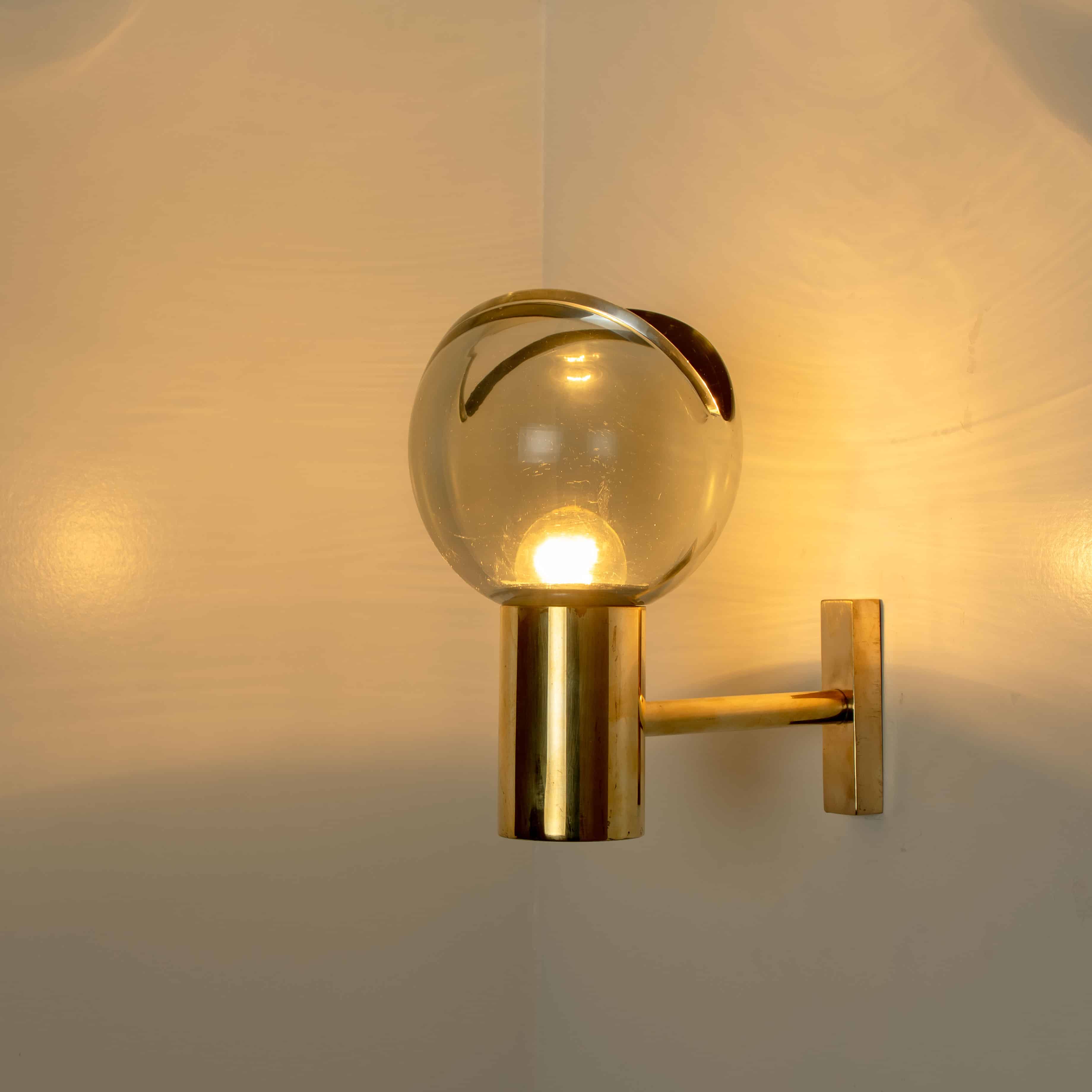 Pair of Wall Sconces with Brass and Glass Shades, Seguso, Italy 1960 - Image 13