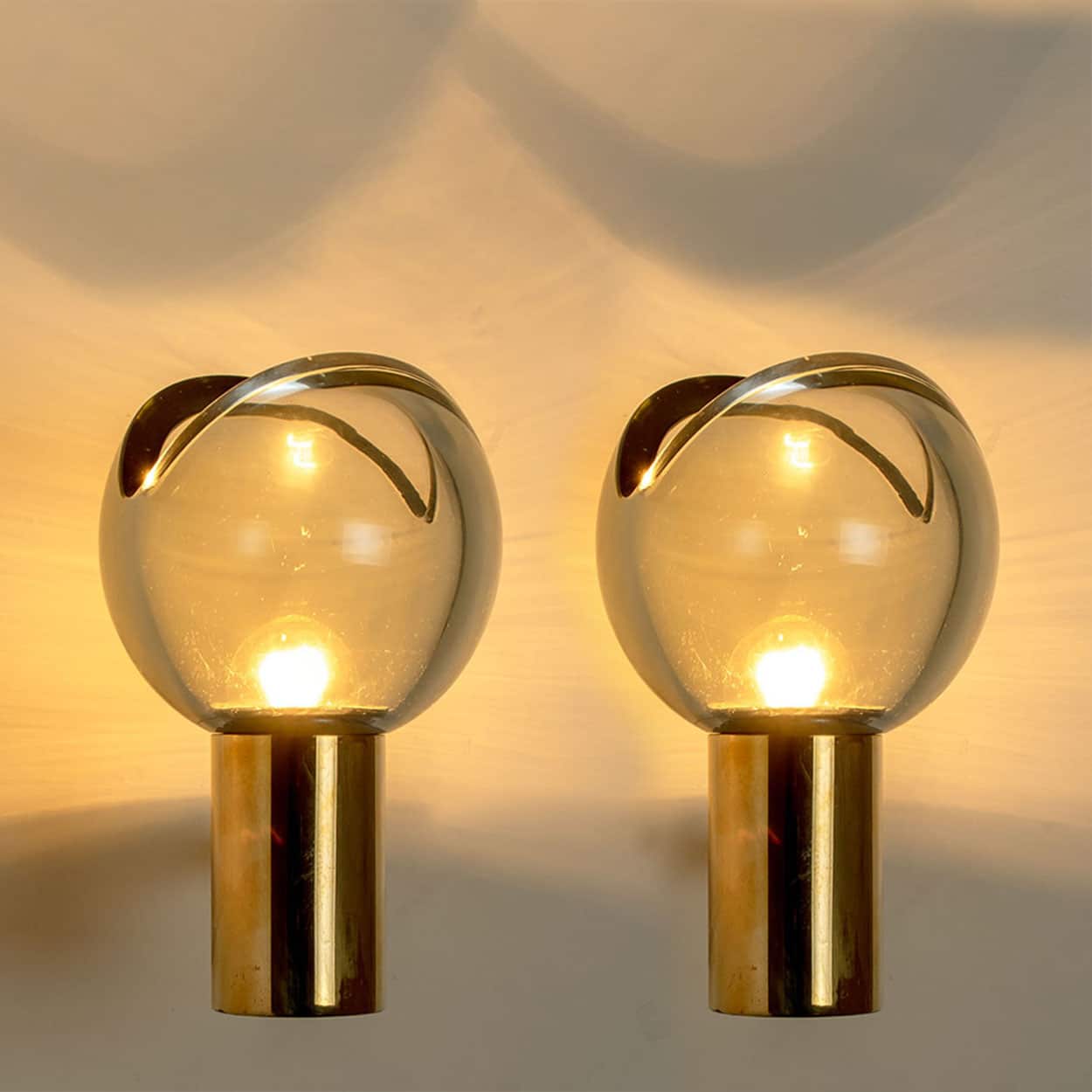 Pair of Wall Sconces with Brass and Glass Shades, Seguso, Italy 1960 - Image 2