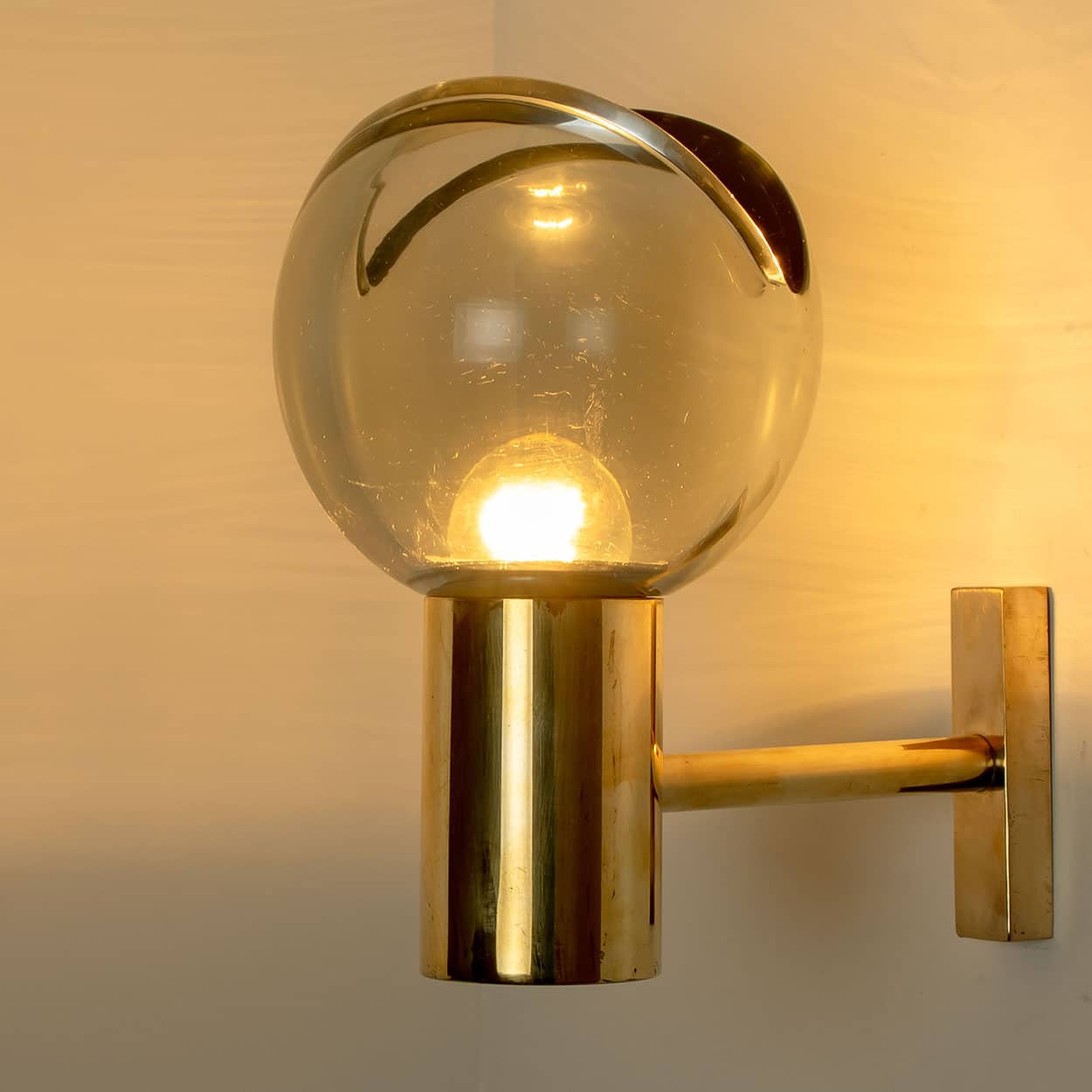 Pair of Wall Sconces with Brass and Glass Shades, Seguso, Italy 1960 - Image 9