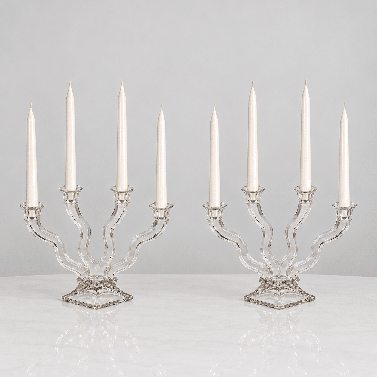 One of the Two 4 Arms Lead Crystal Glass Candelabras, Germany 1970 - Image 6