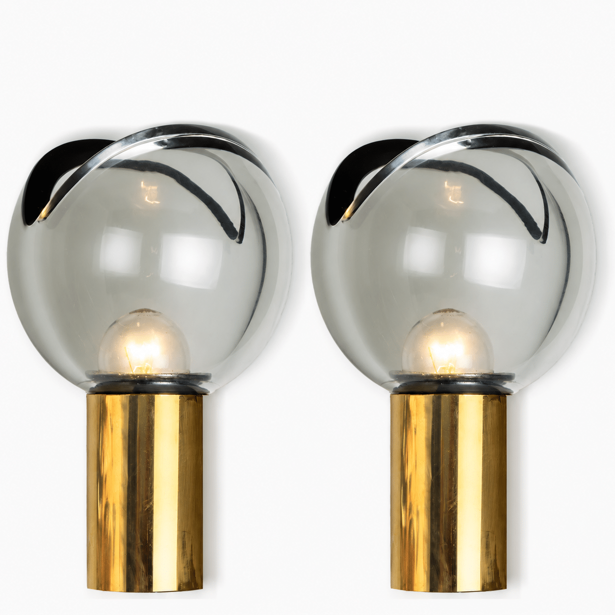 Pair of Wall Sconces with Brass and Glass Shades, Seguso, Italy 1960 - Image 6