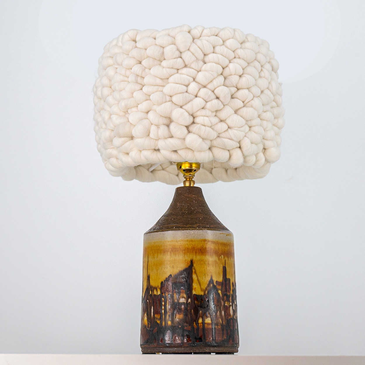 1 of the 2 Brutalist Ceramic Table Lamp, Custom Merino Wool Shade, Denmark 1970s - Image 10