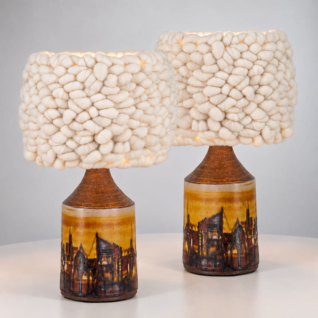 1 of the 2 Brutalist Ceramic Table Lamp, Custom Merino Wool Shade, Denmark 1970s - Image 12