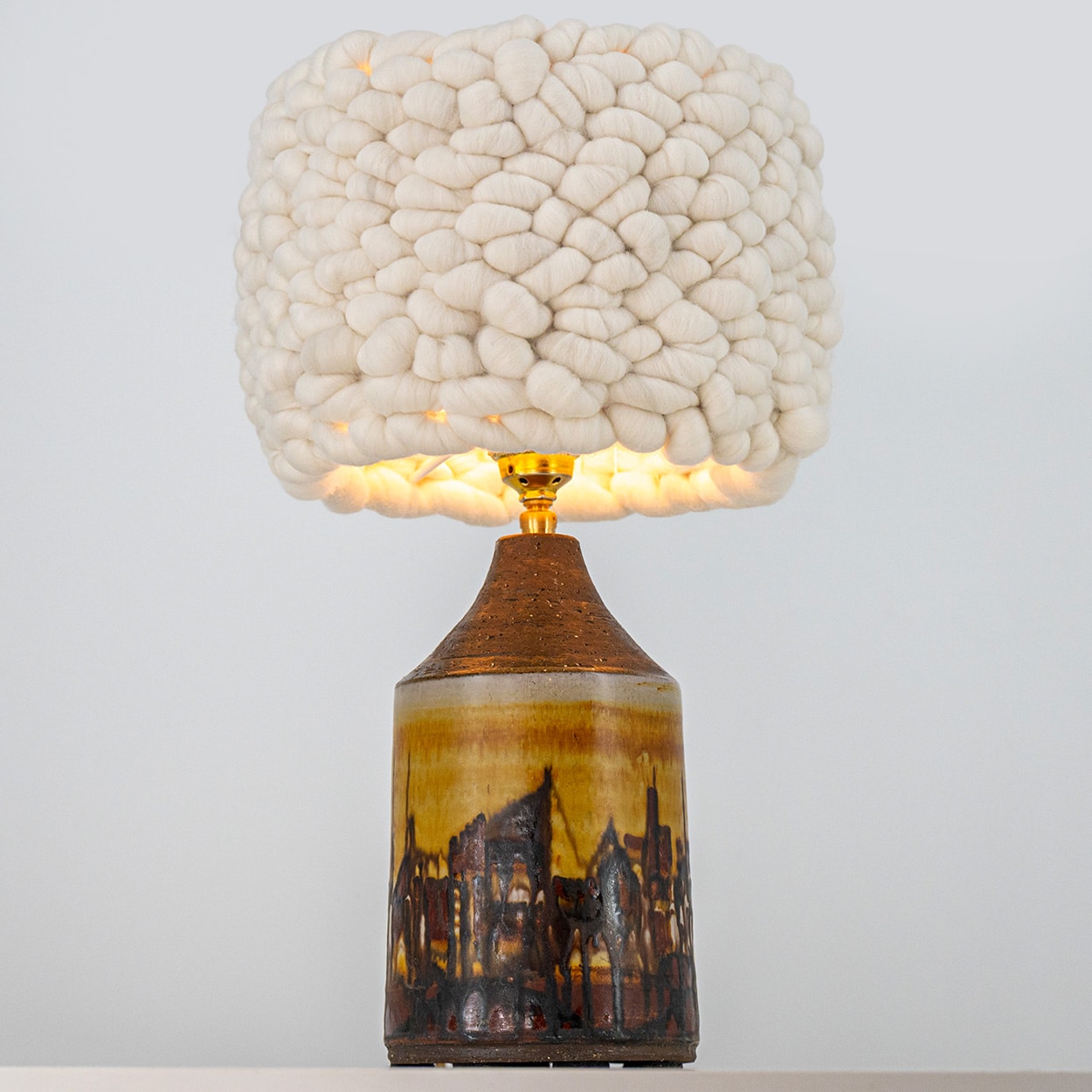 1 of the 2 Brutalist Ceramic Table Lamp, Custom Merino Wool Shade, Denmark 1970s - Image 6