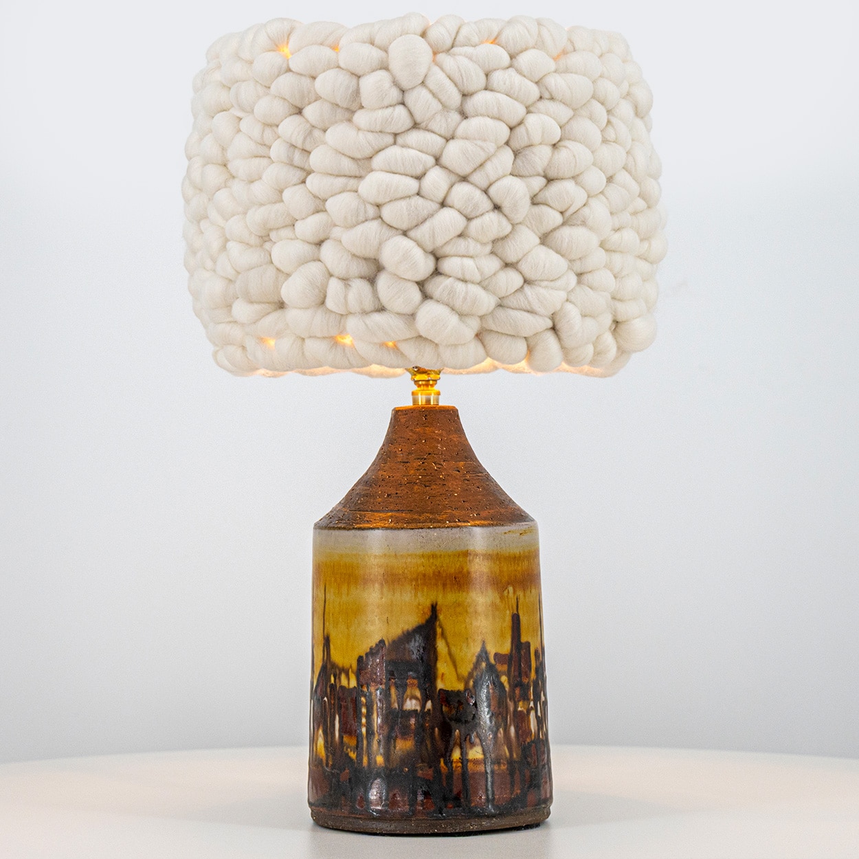 1 of the 2 Brutalist Ceramic Table Lamp, Custom Merino Wool Shade, Denmark 1970s - Image 8