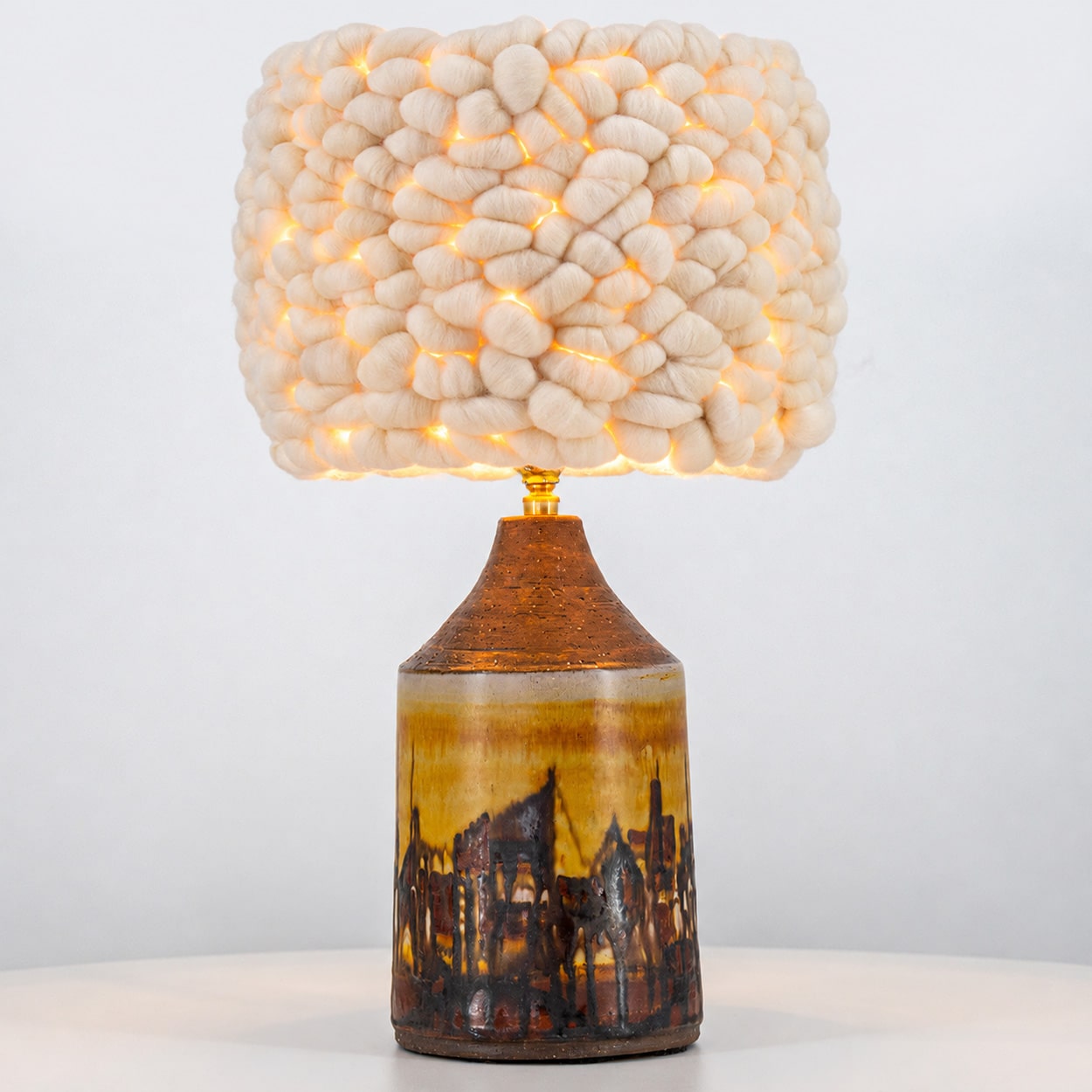 1 of the 2 Brutalist Ceramic Table Lamp, Custom Merino Wool Shade, Denmark 1970s - Image 3