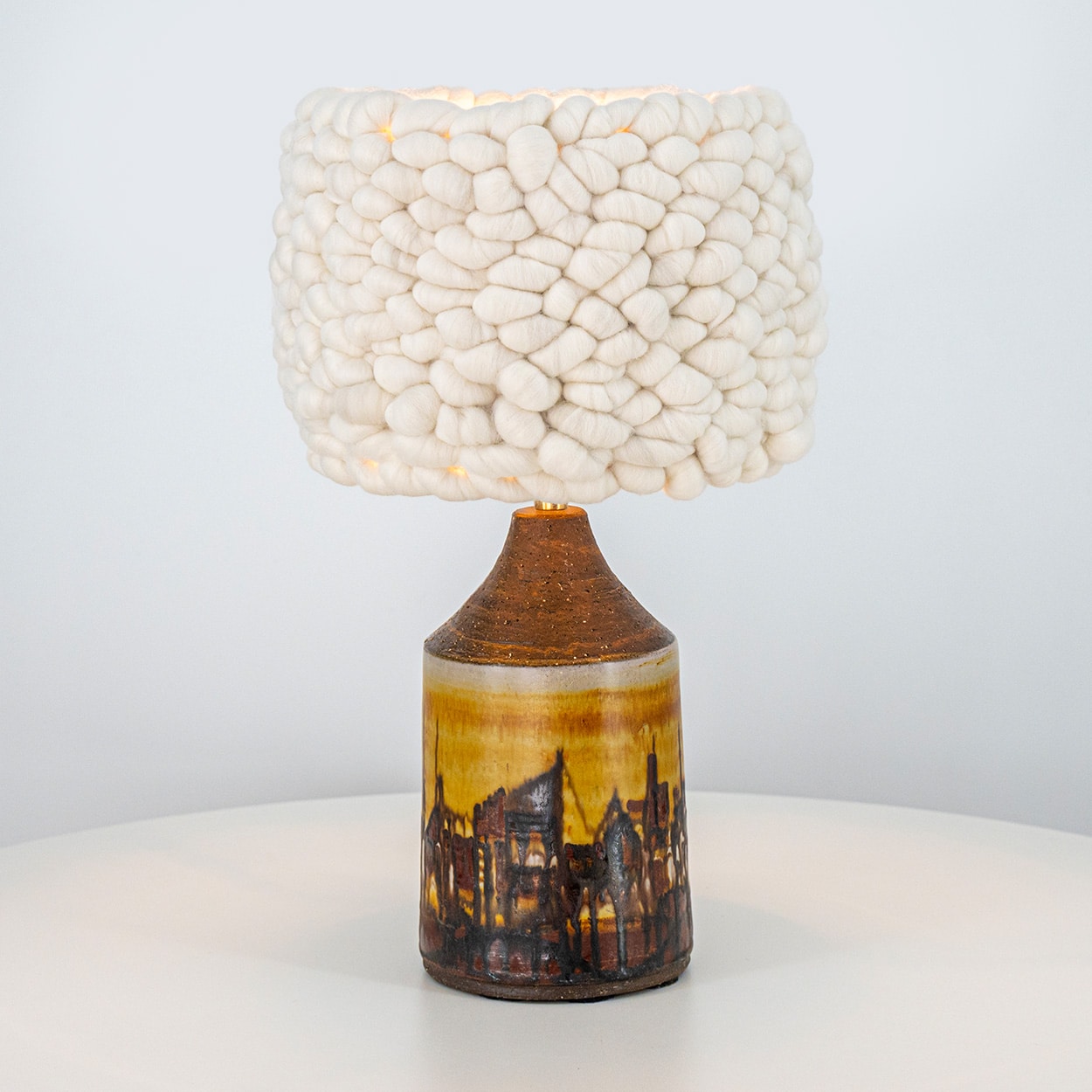 1 of the 2 Brutalist Ceramic Table Lamp, Custom Merino Wool Shade, Denmark 1970s - Image 11