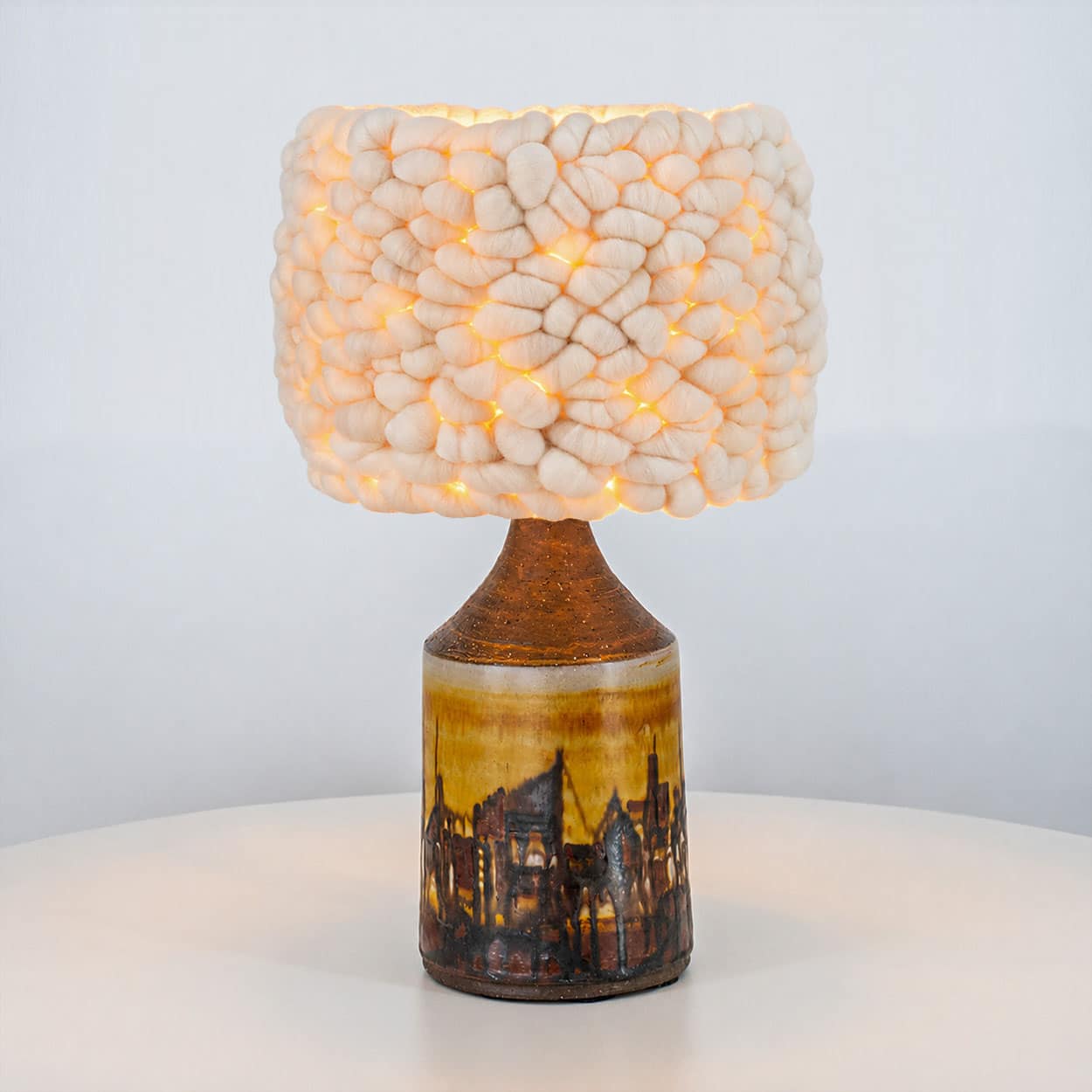 1 of the 2 Brutalist Ceramic Table Lamp, Custom Merino Wool Shade, Denmark 1970s - Image 16