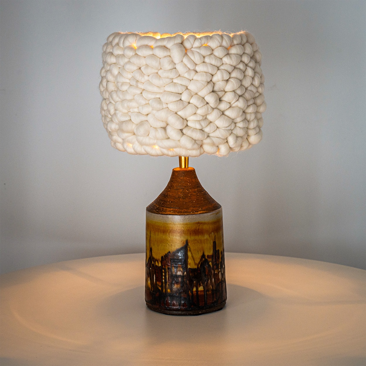 1 of the 2 Brutalist Ceramic Table Lamp, Custom Merino Wool Shade, Denmark 1970s - Image 7