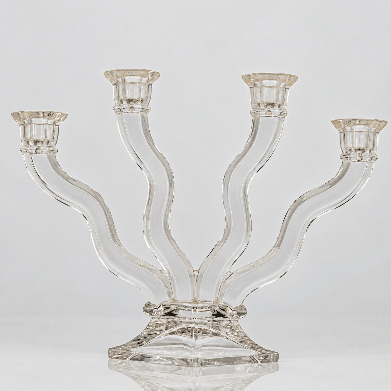One of the Two 4 Arms Lead Crystal Glass Candelabras, Germany 1970 - Image 2