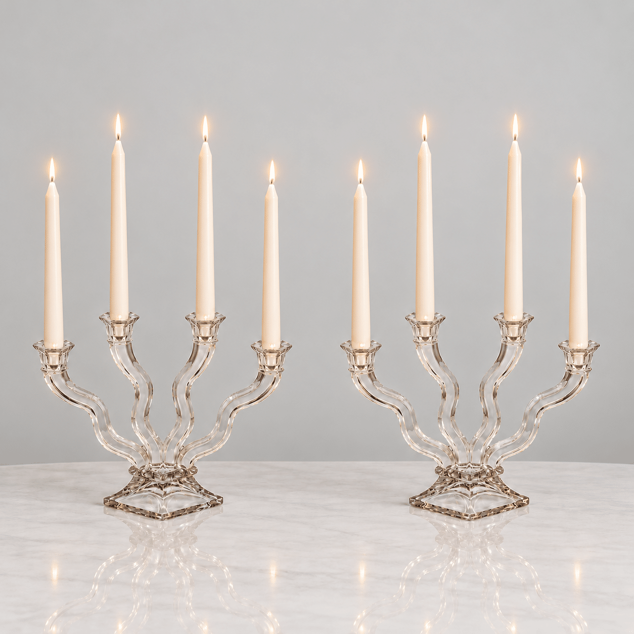 One of the Two 4 Arms Lead Crystal Glass Candelabras, Germany 1970 - Image 5